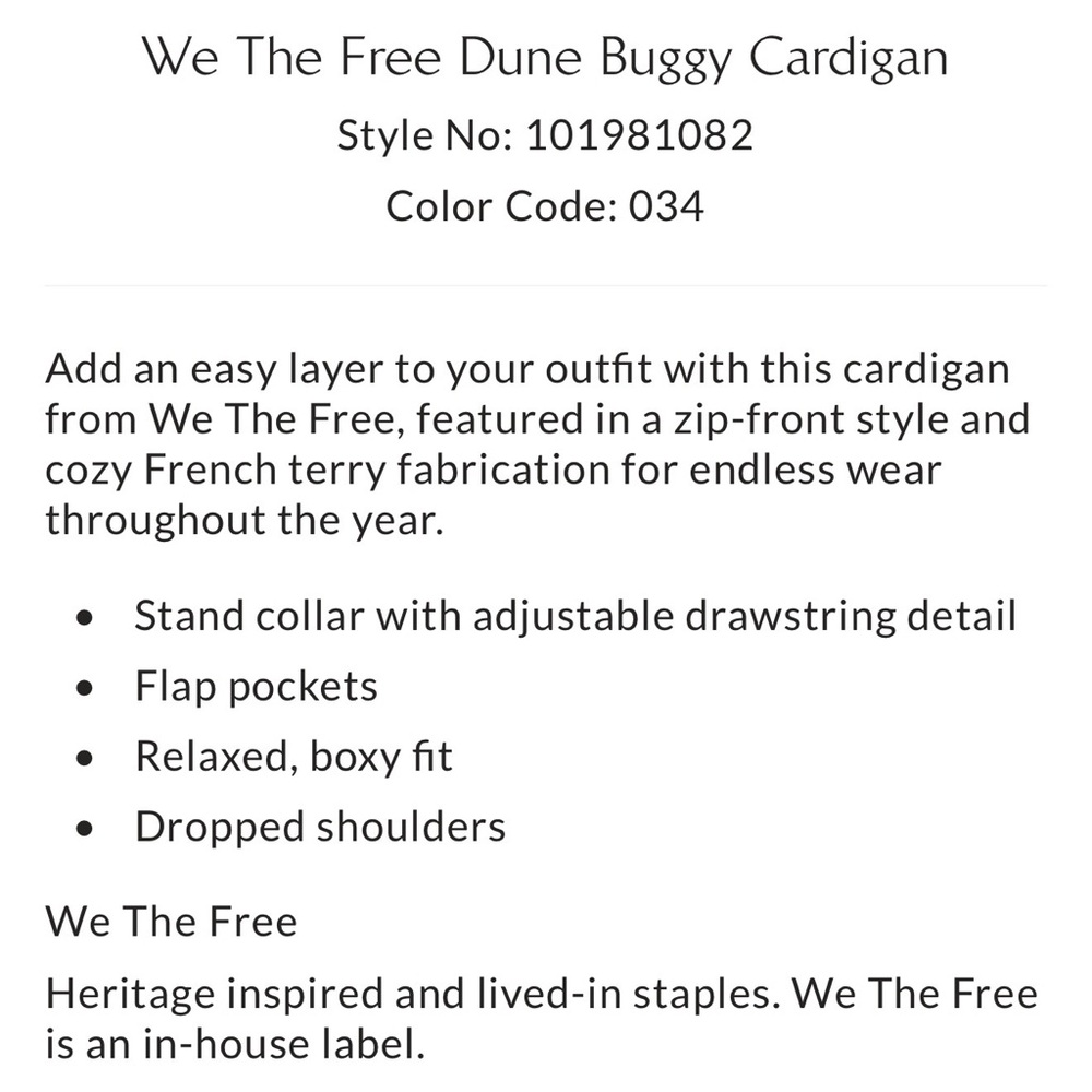 NWT WE THE FREE DUNE BUGGY CARDIGAN 
SIZE SMALL - Picture 7 of 14